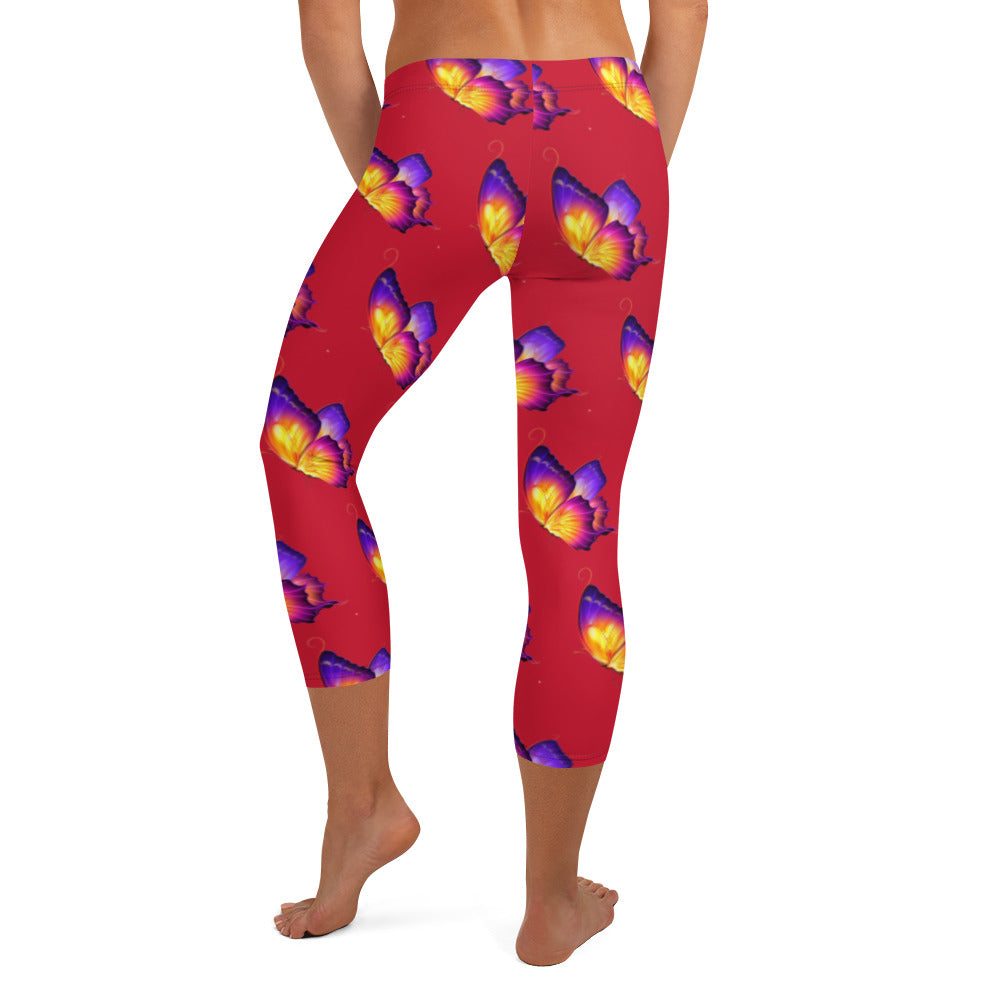 Capri Leggings red/purple butterflies