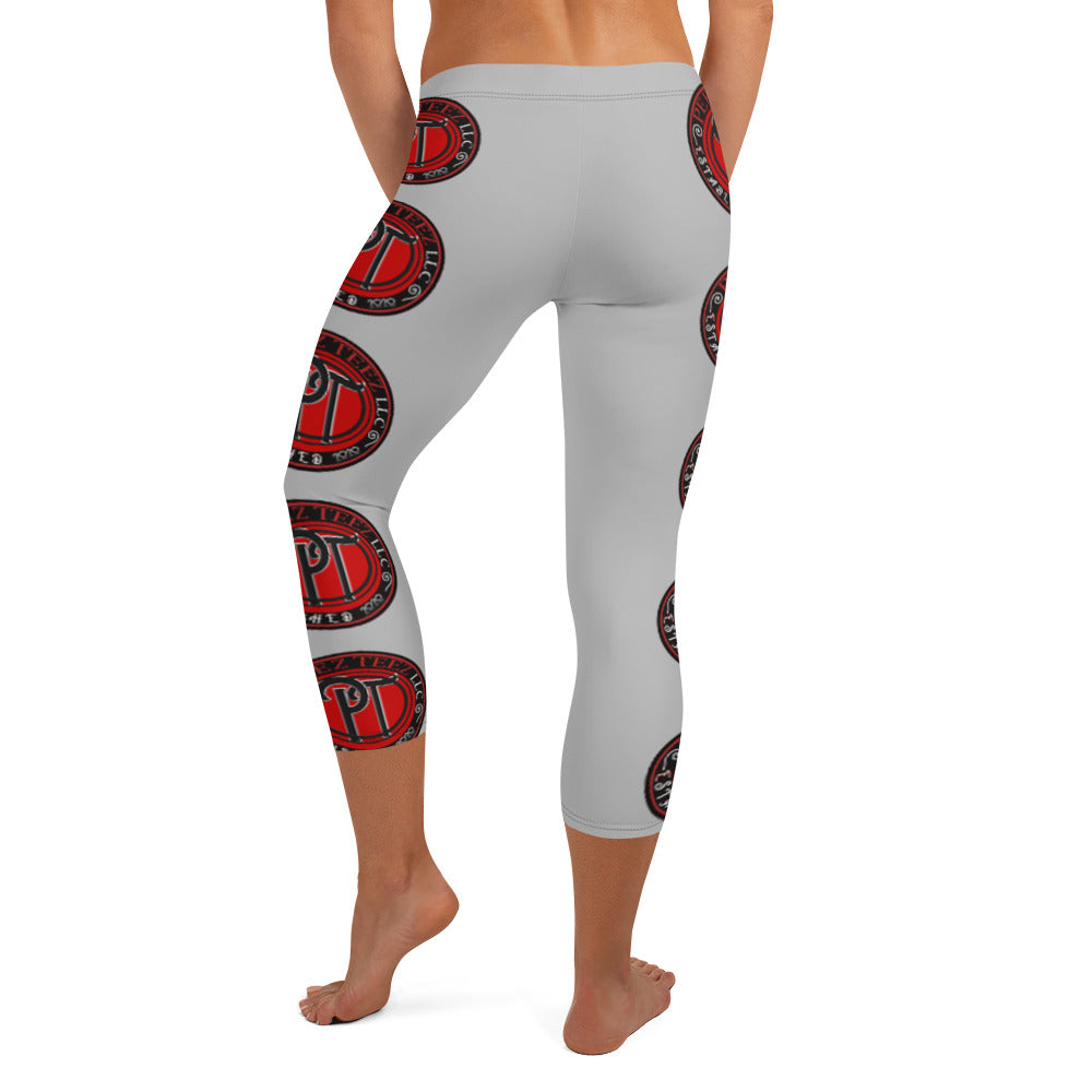 Capri Leggings/silver with red and black sheild logo