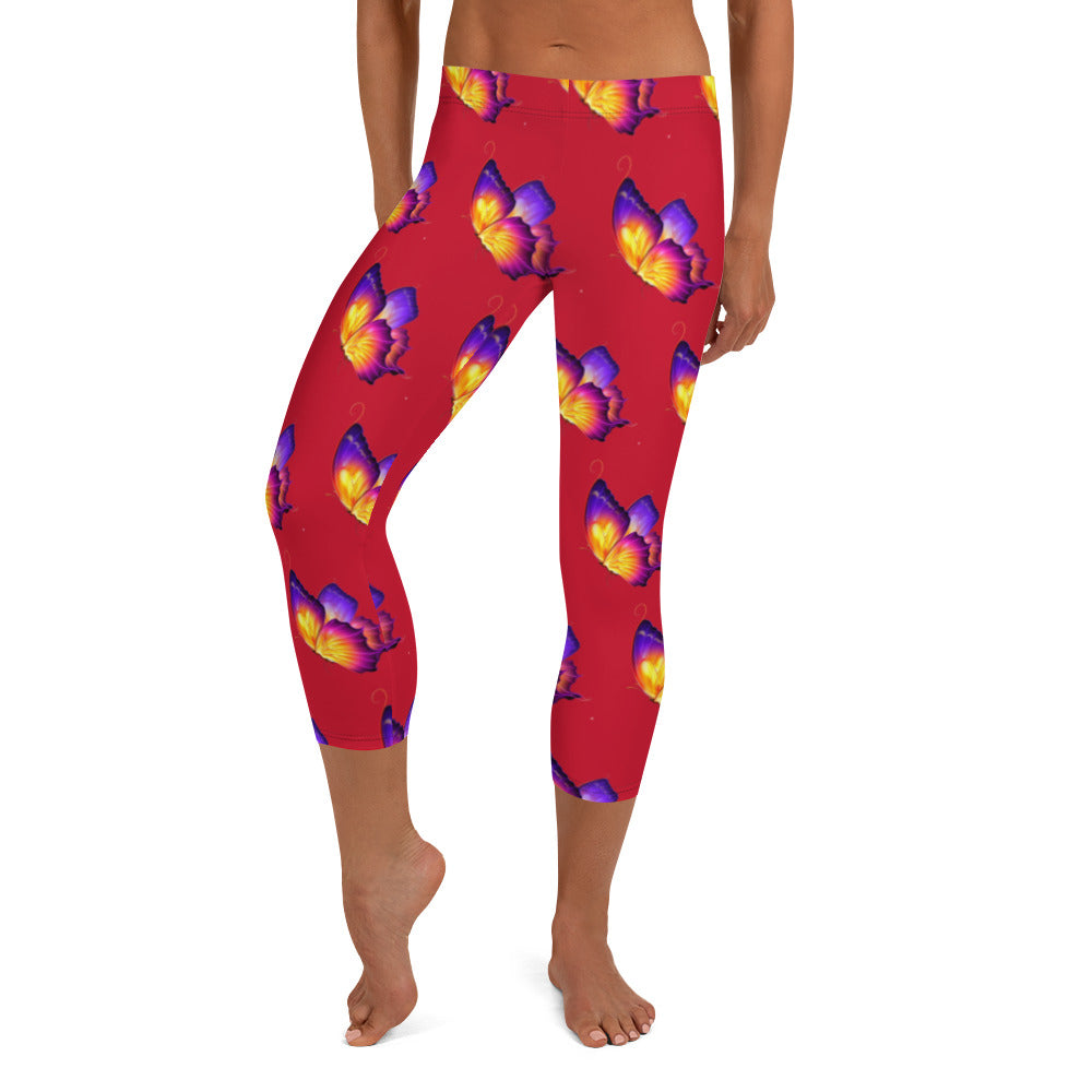 Capri Leggings red/purple butterflies