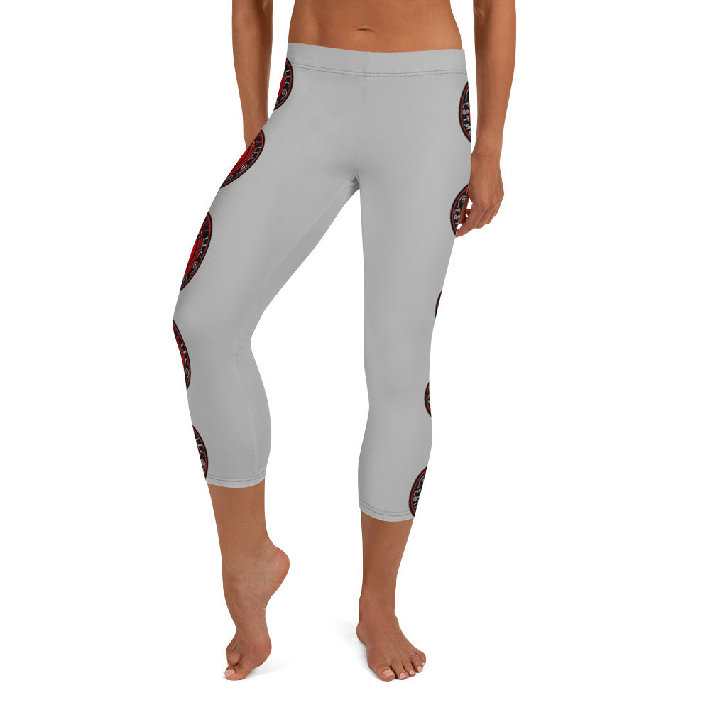 Capri Leggings/silver with red and black sheild logo