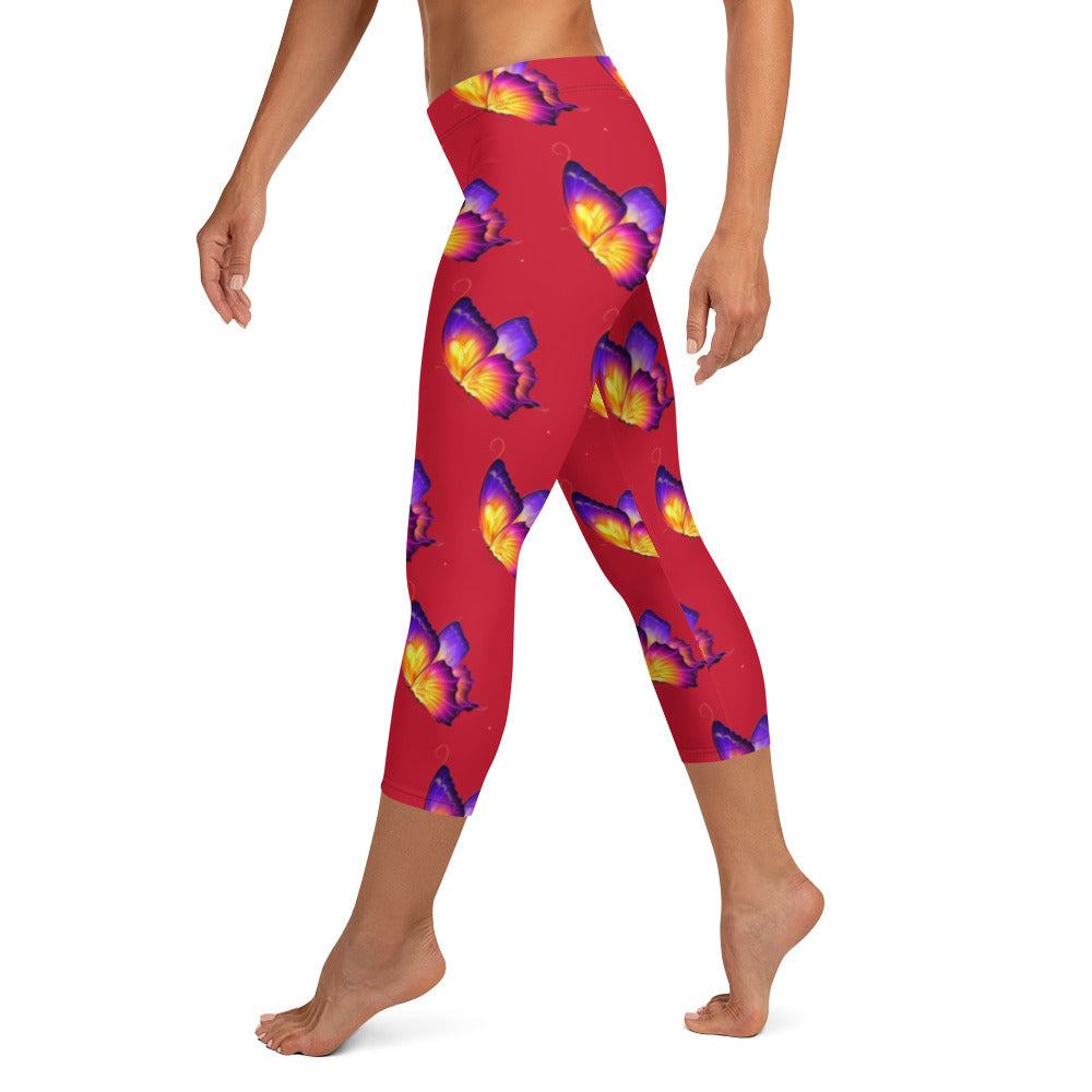 Capri Leggings red/purple butterflies