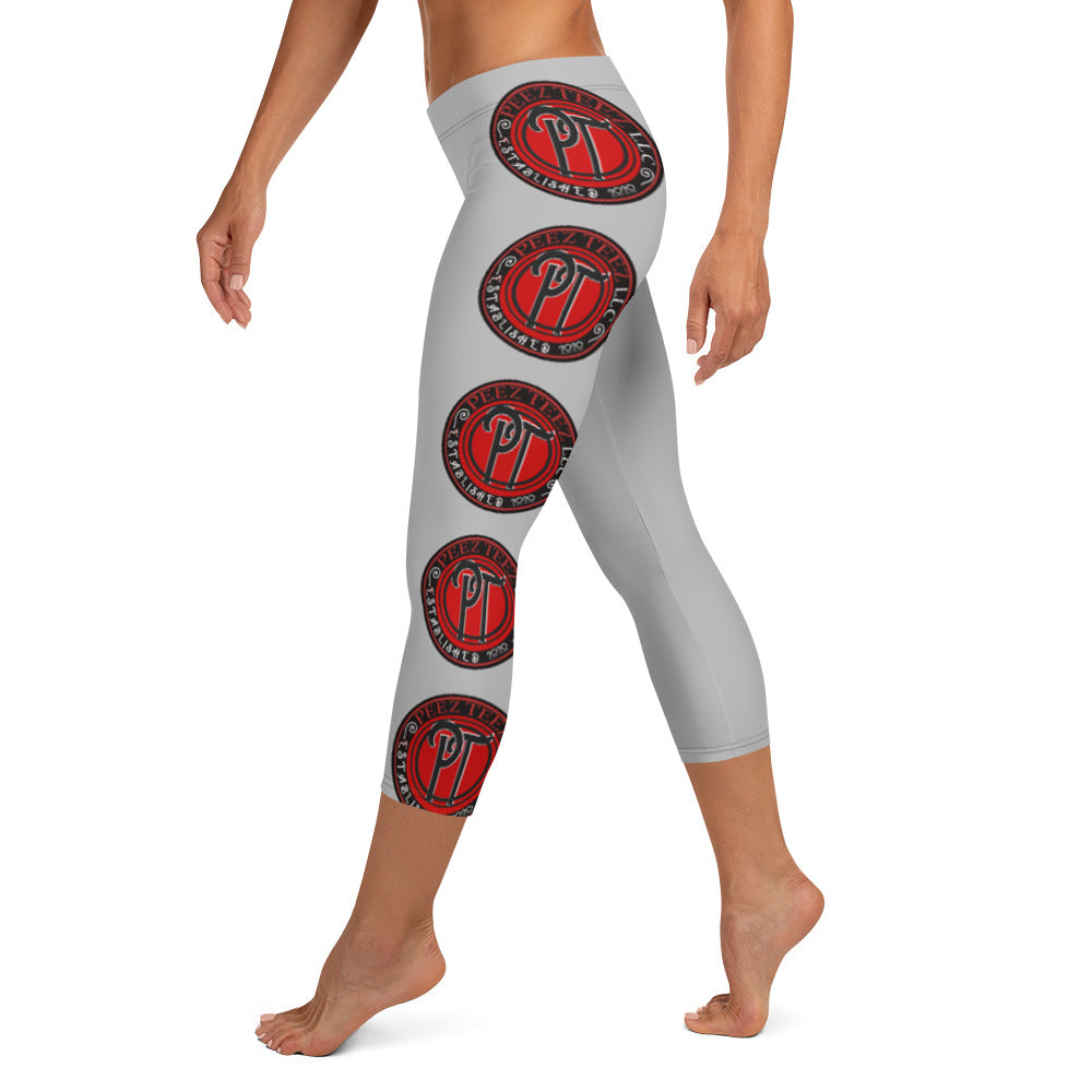 Capri Leggings/silver with red and black sheild logo