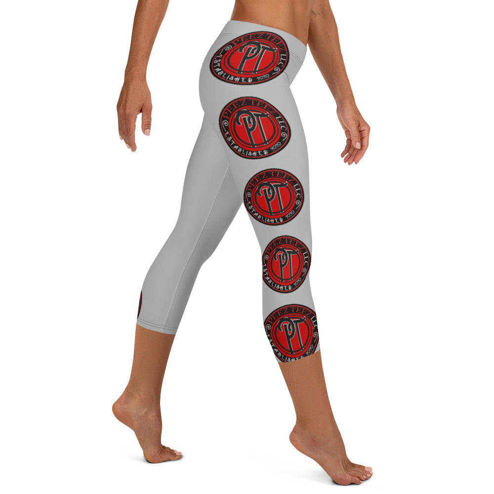 Capri Leggings/silver with red and black sheild logo